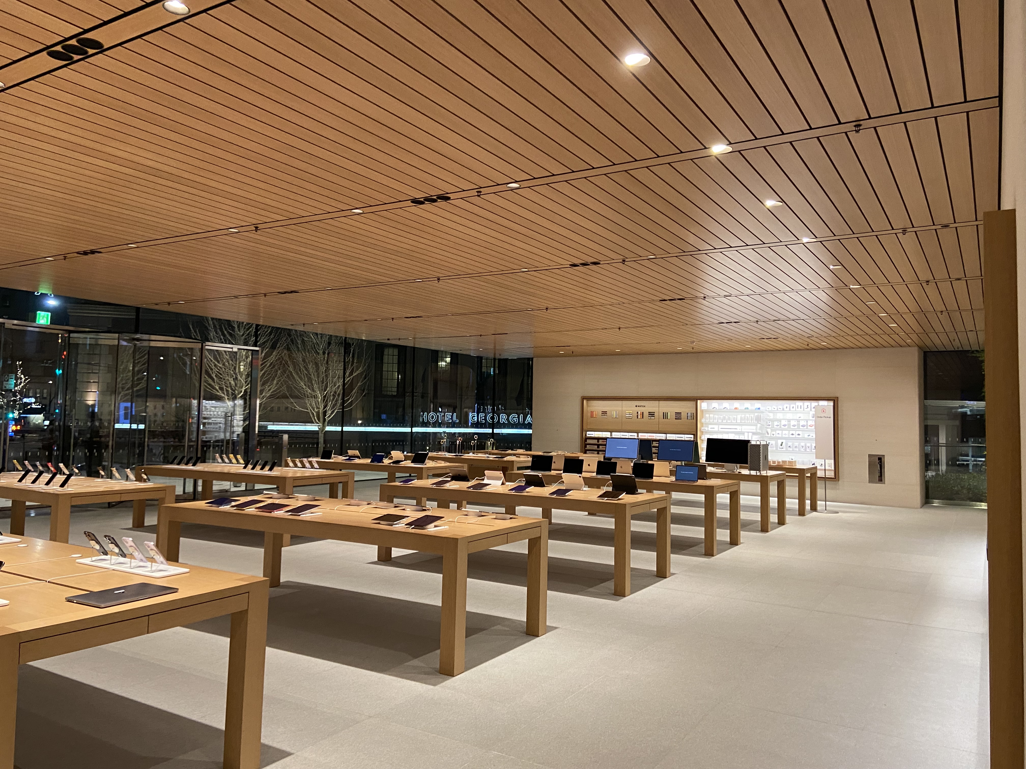 Finished wood ceiling and retail interior at Apple Pacific Centre