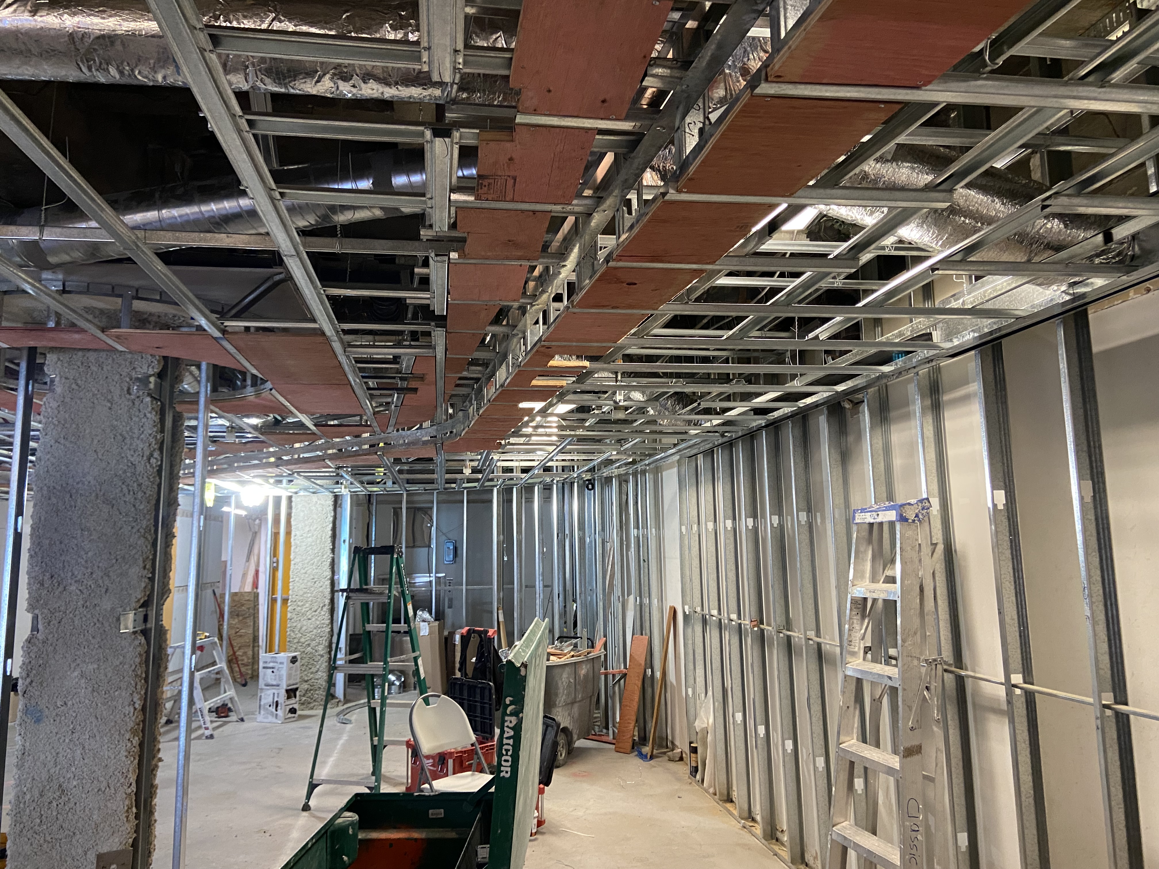 Steel-stud ceiling framing during construction at Louis Vuitton Fairmont