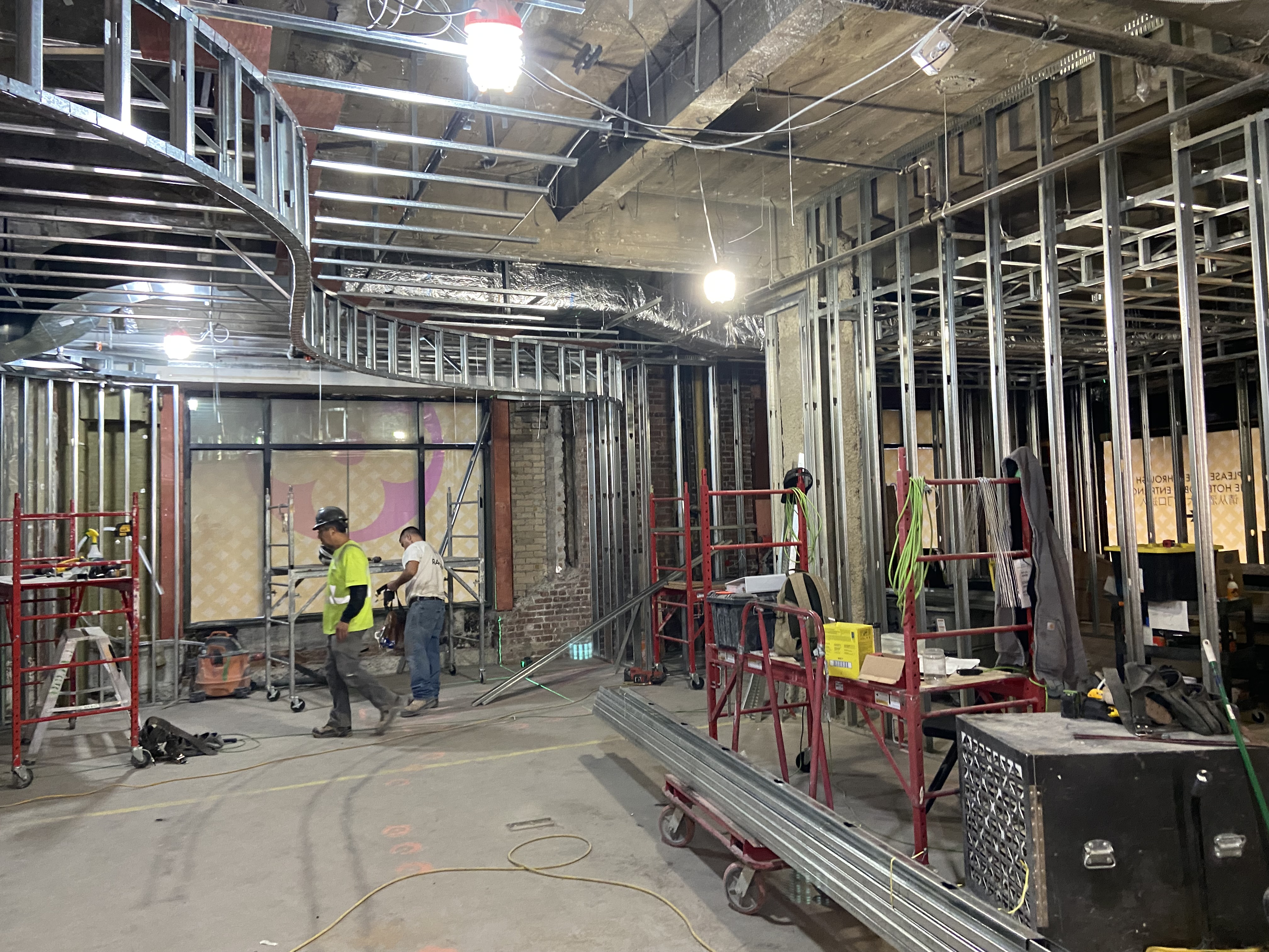 Steel-stud wall framing during construction at Louis Vuitton Fairmont