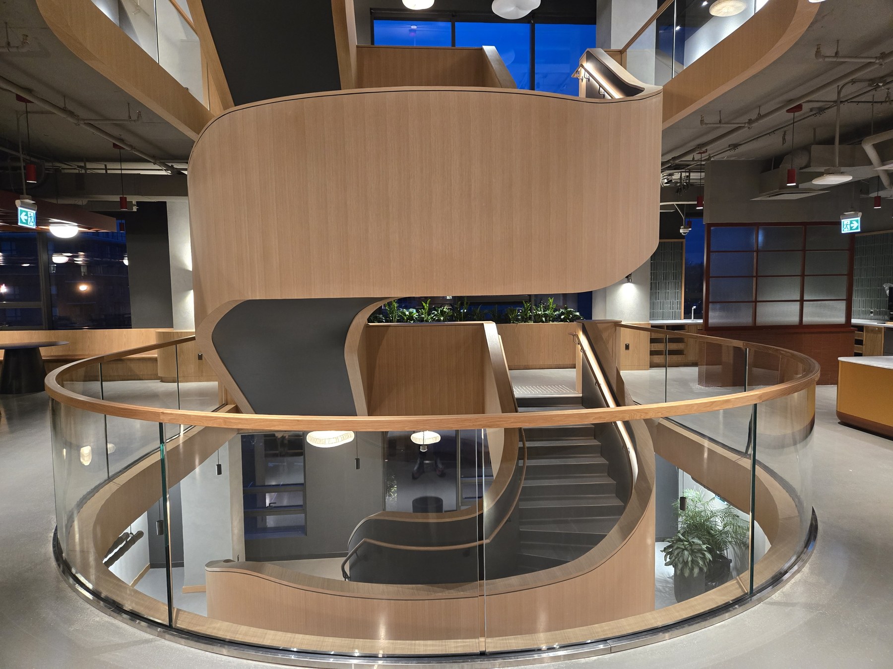 Netflix · Curved timber-clad staircase