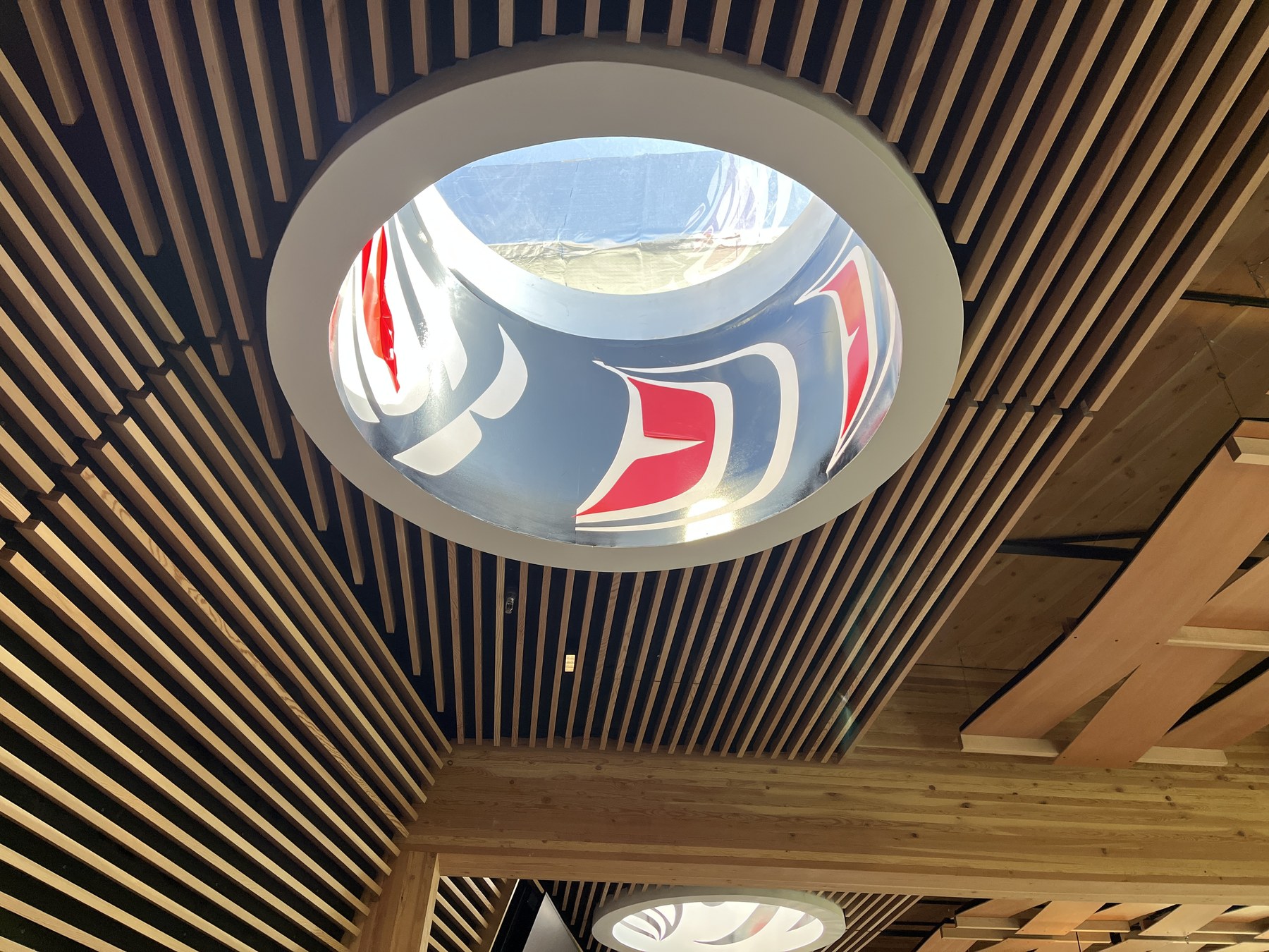 University of the Fraser Valley Dining Hall · Timber slats around a circular light